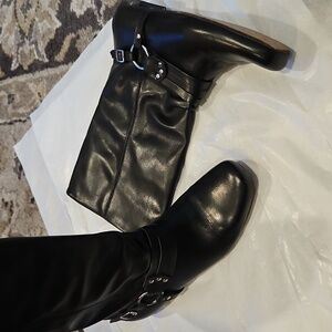Frye Boots Black Leather Harness Mid Calf Size 6.5